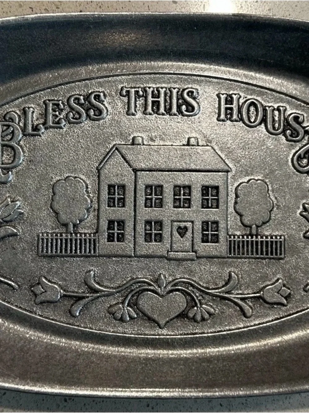 Bless This House Decorative Metal Tray - Pewter Tone
